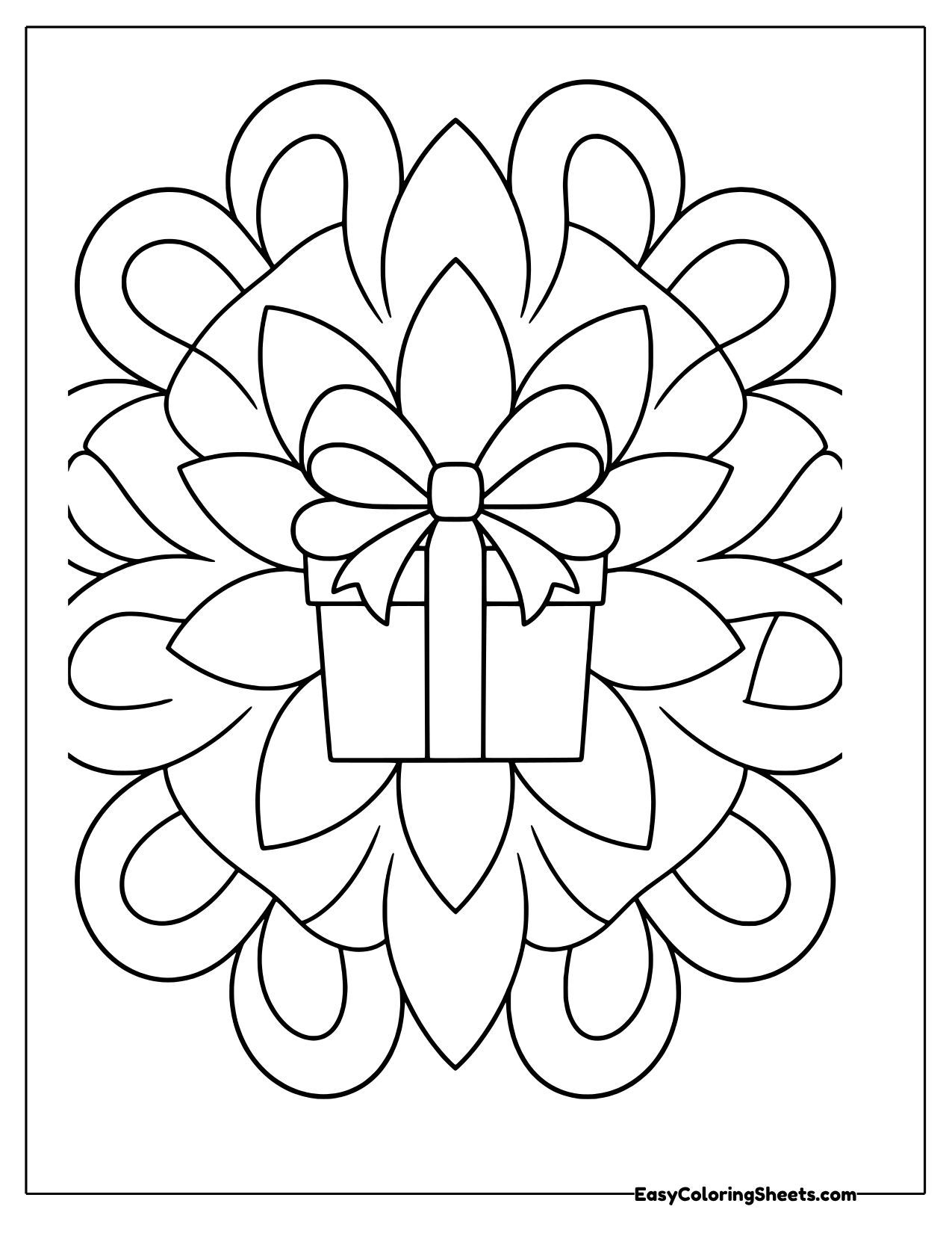 Christmas present in the center of a simple petal mandala