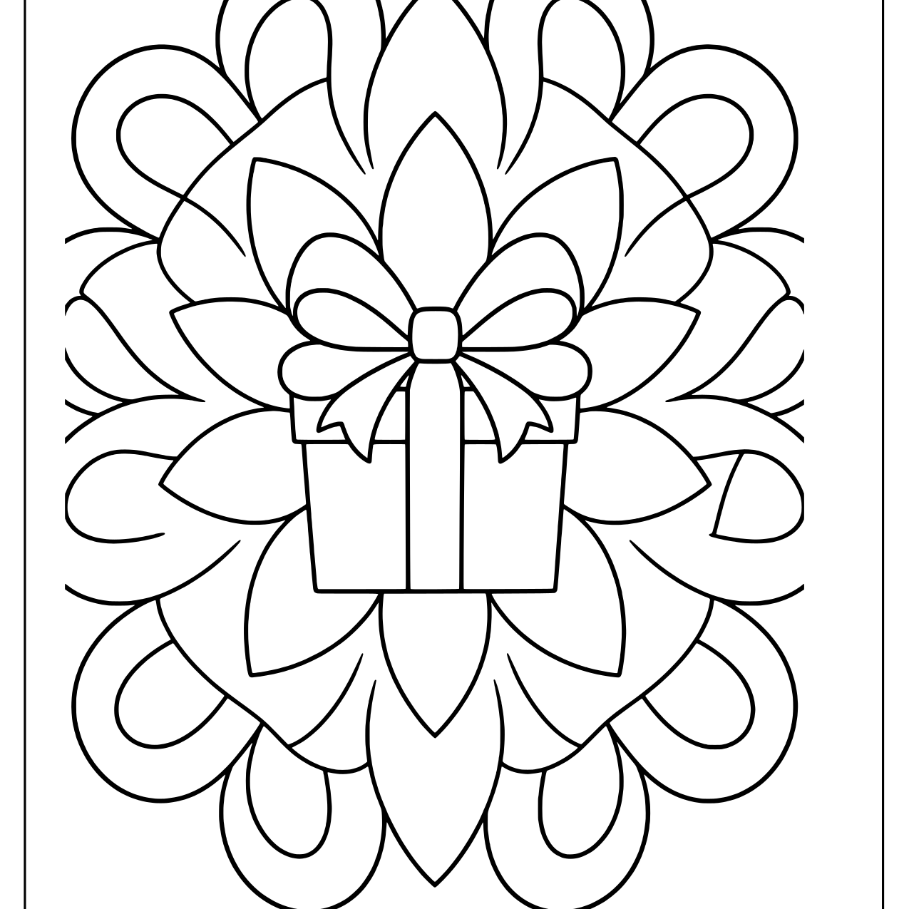 Christmas present in the center of a simple petal mandala