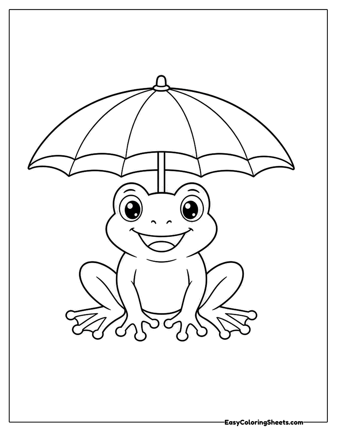 Frog sitting under an open umbrella