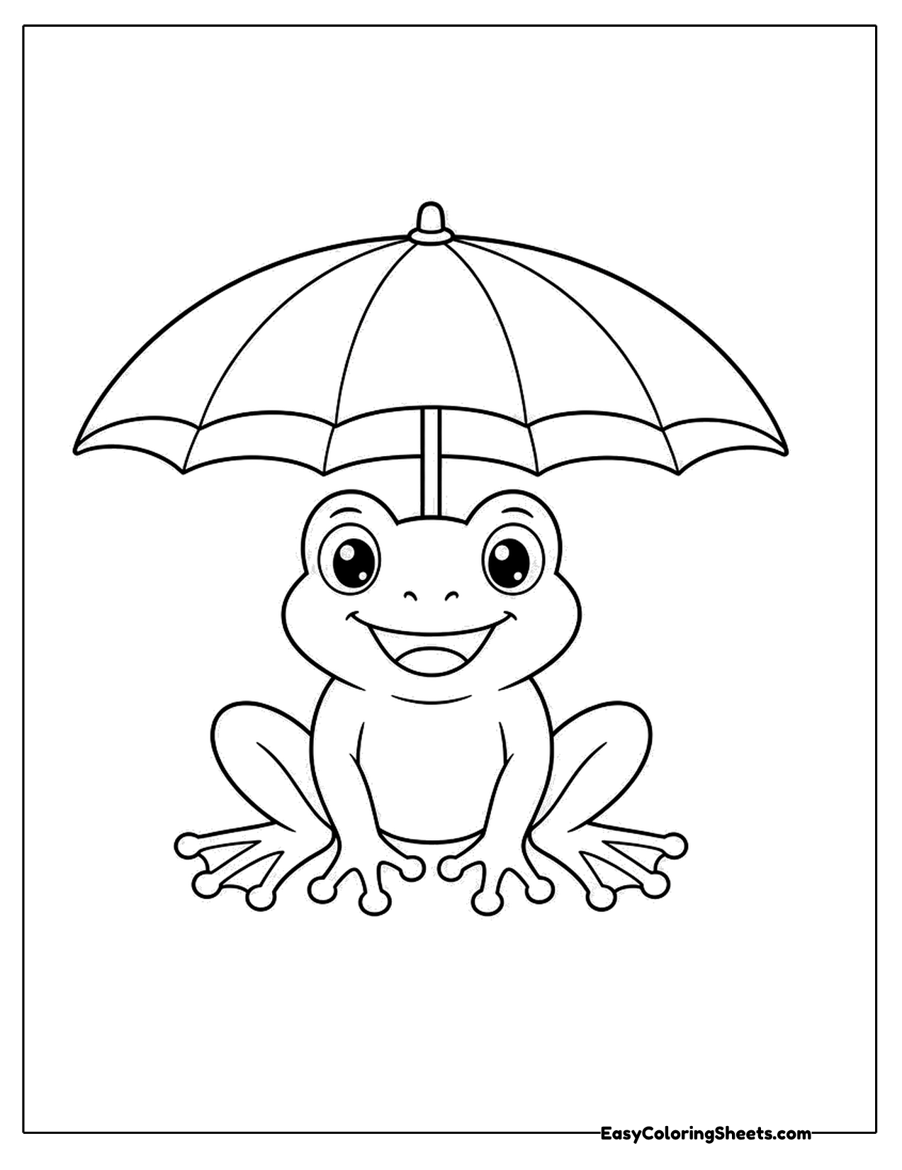 Frog sitting under an open umbrella