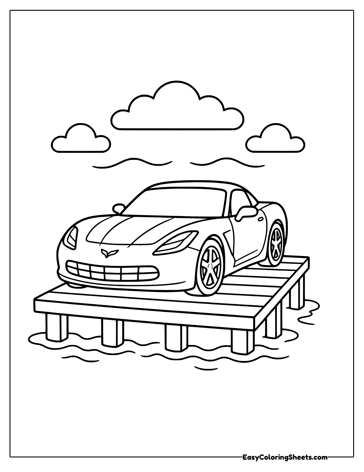 Sports car parked on a wooden pier