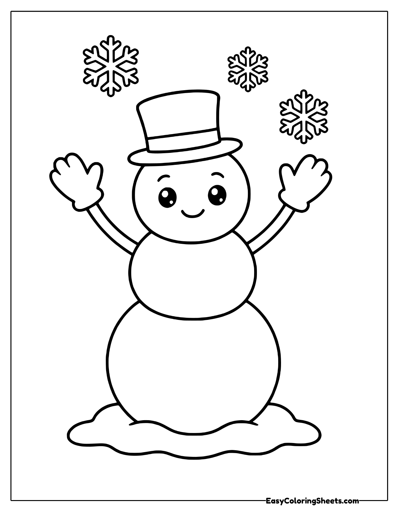 Snowman in a top hat raising both arms in celebration