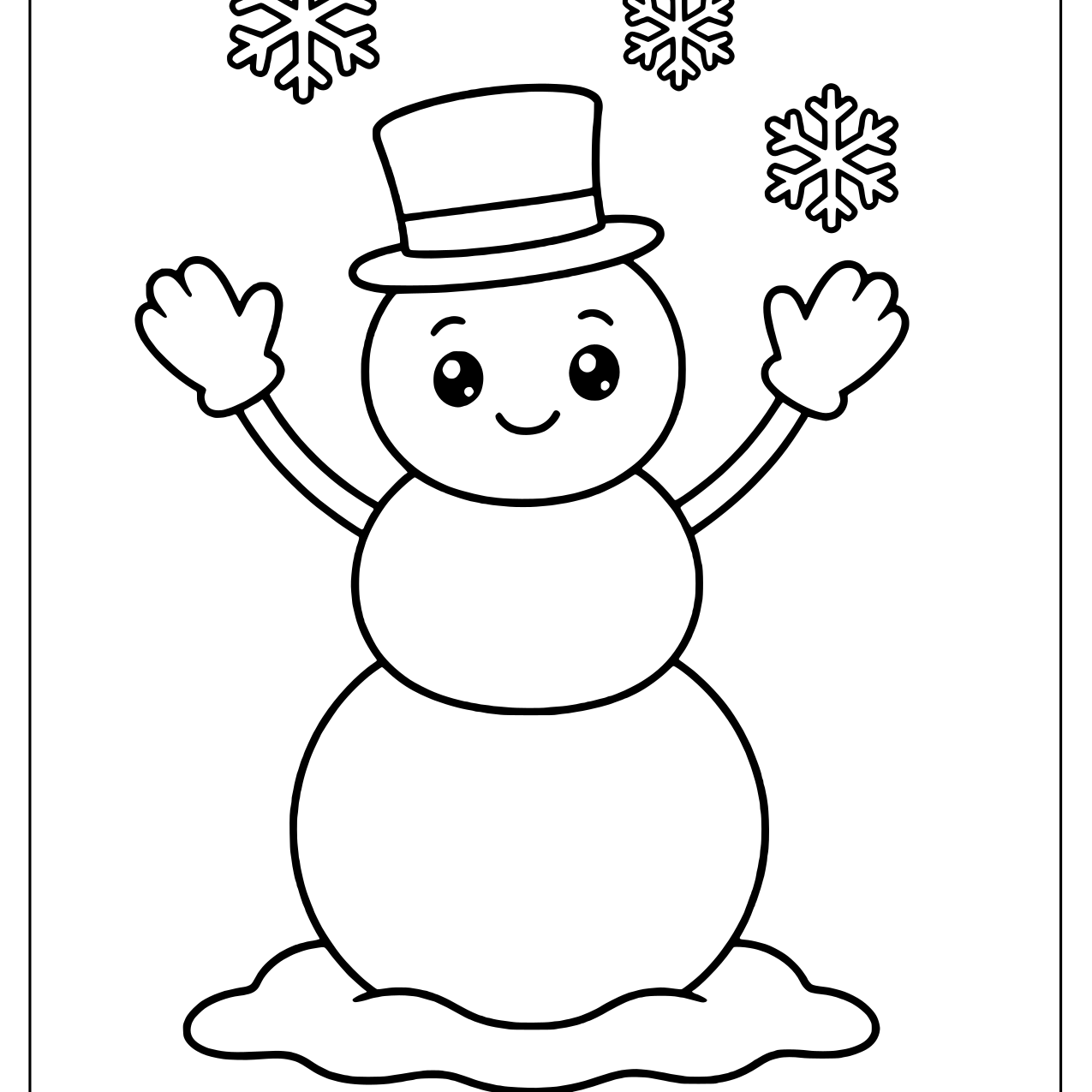 Snowman in a top hat raising both arms in celebration