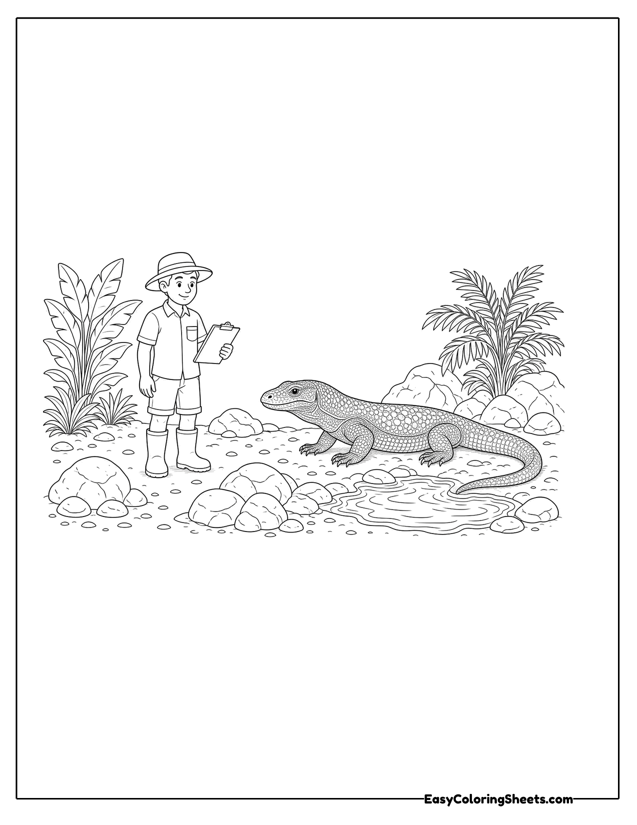 Zookeeper standing near a Komodo dragon