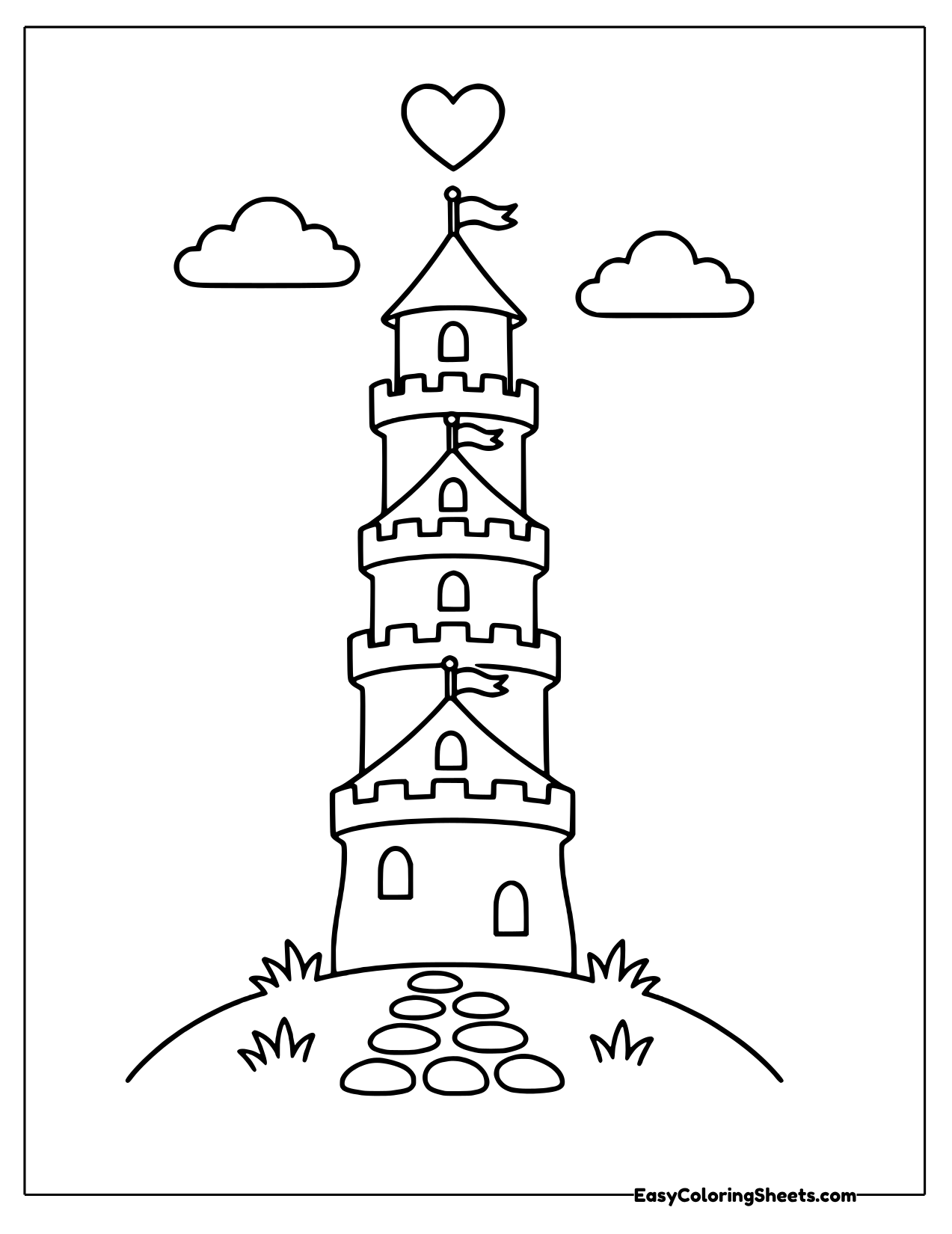 Tall castle tower made of stacked turrets