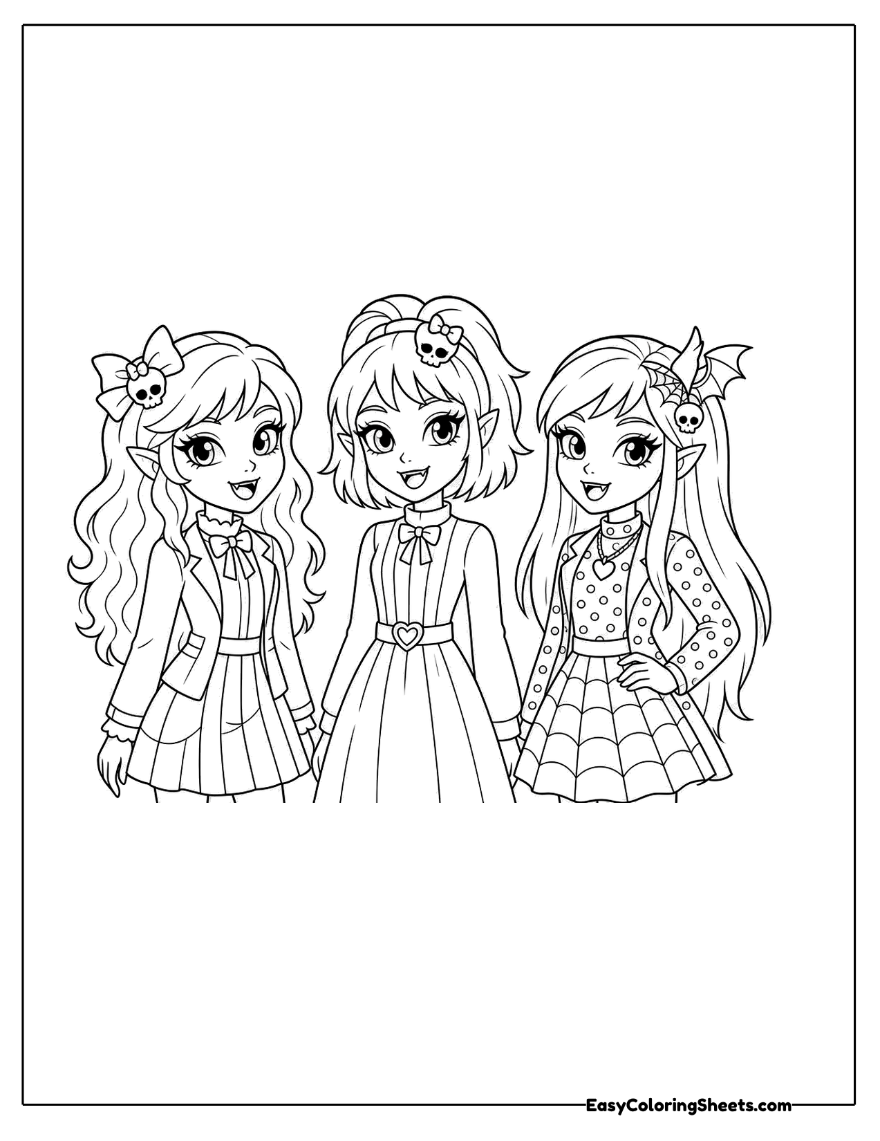 Three girls in stylish outfits posing together