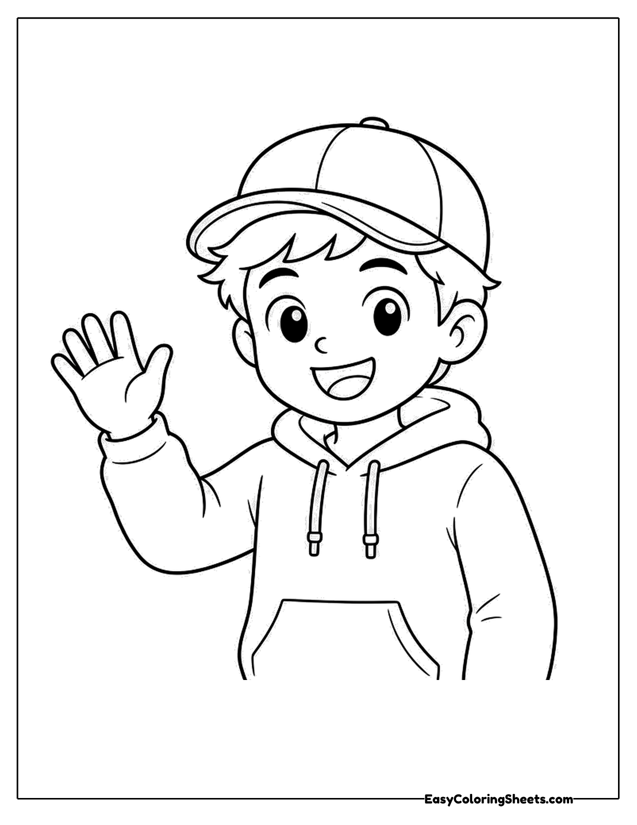 Boy in a baseball cap waving