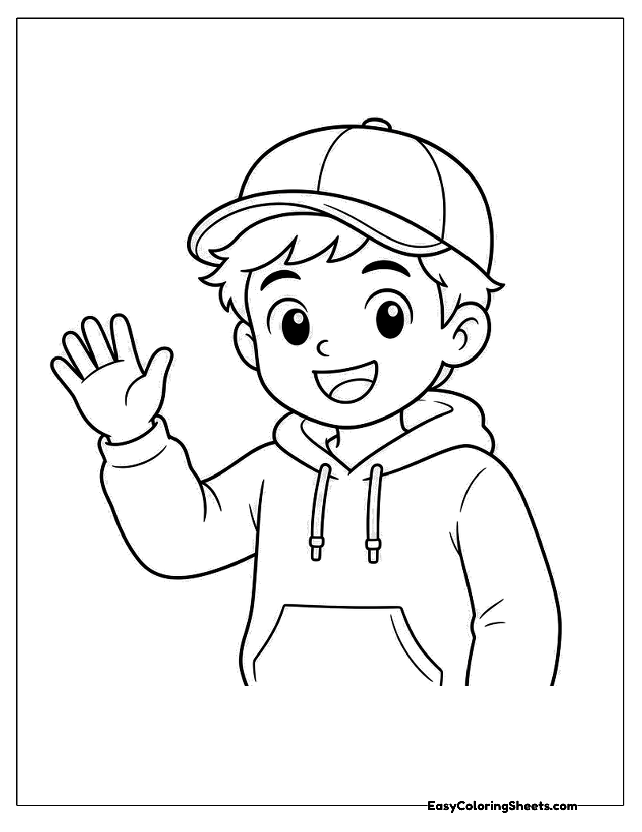 Boy in a baseball cap waving