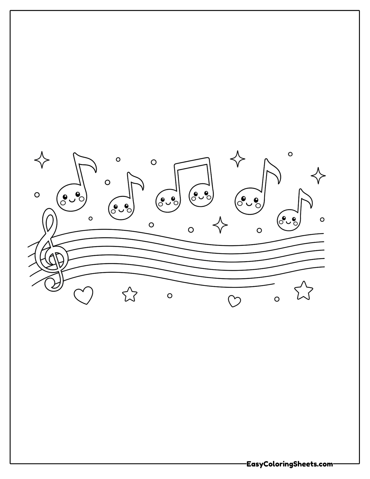 Smiling music notes on a staff