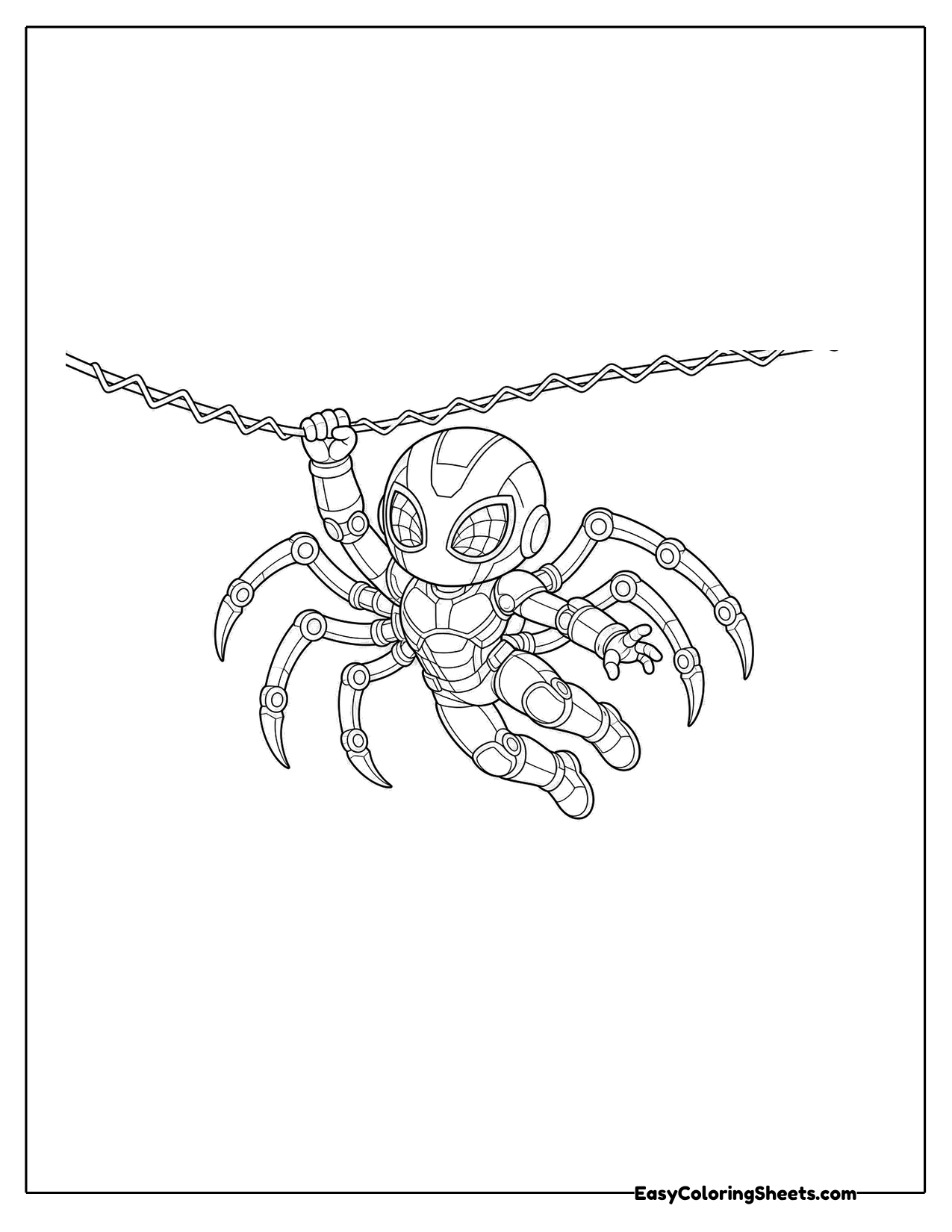 Small spider hero hanging from a web line