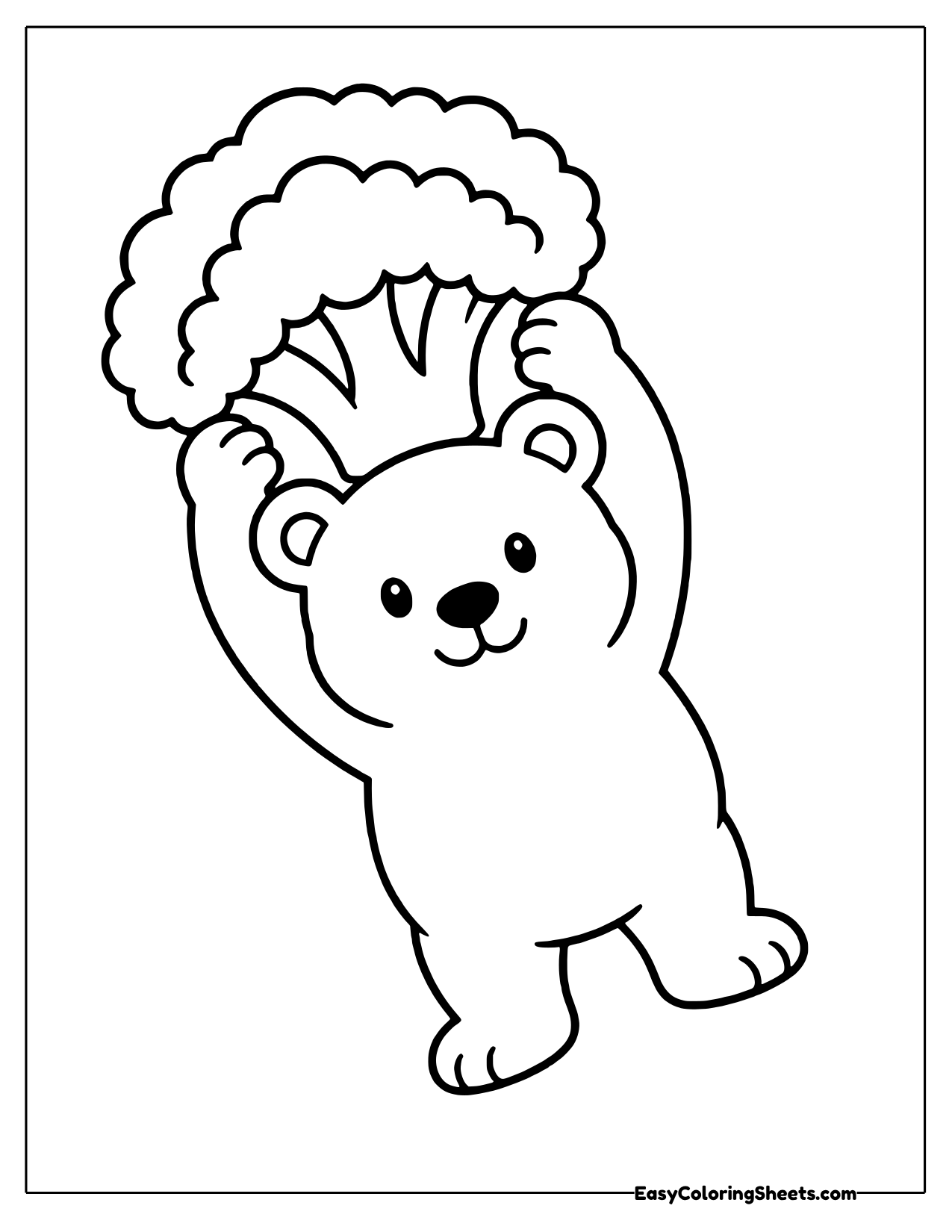 Bear lifting a giant head of broccoli high over its head