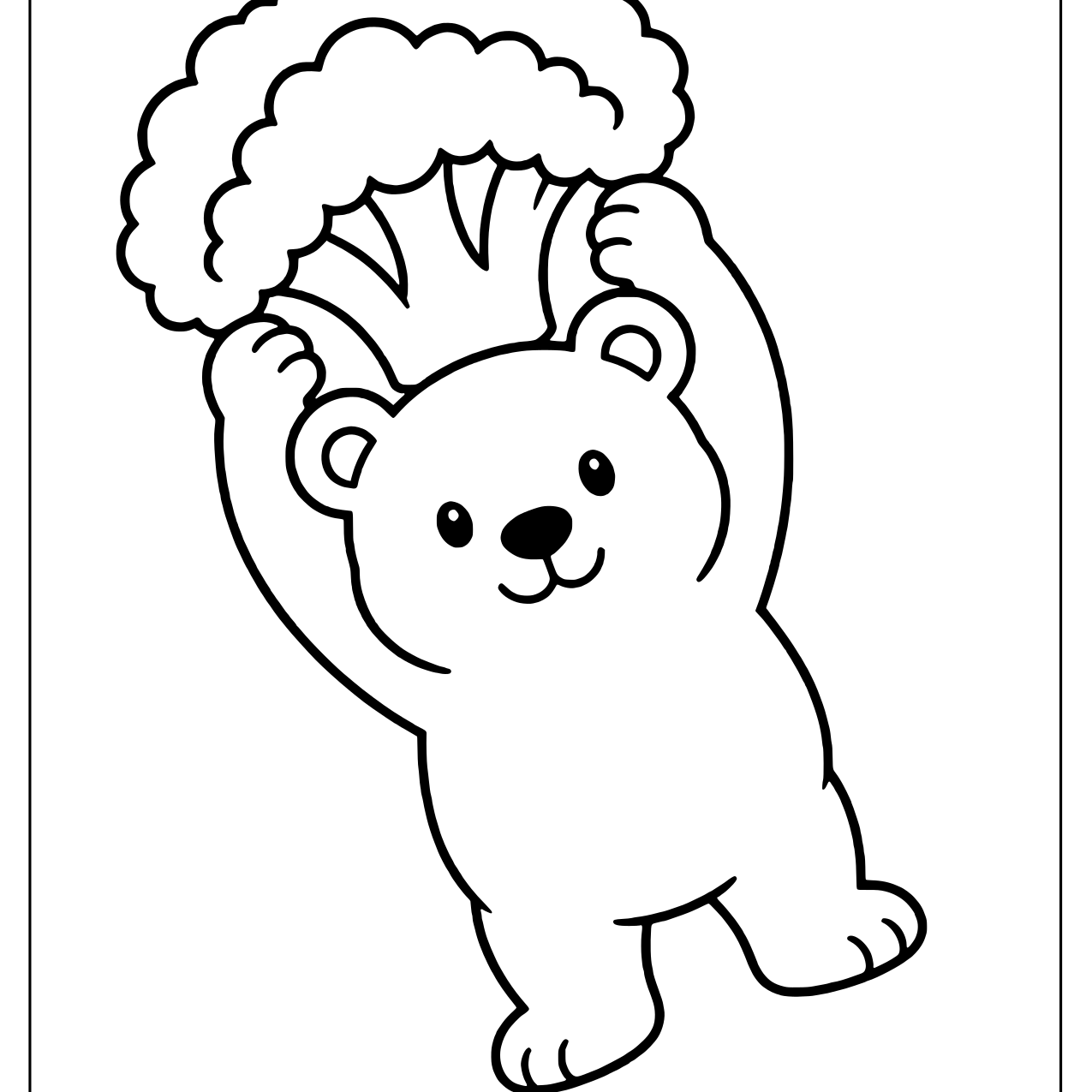 Bear lifting a giant head of broccoli high over its head