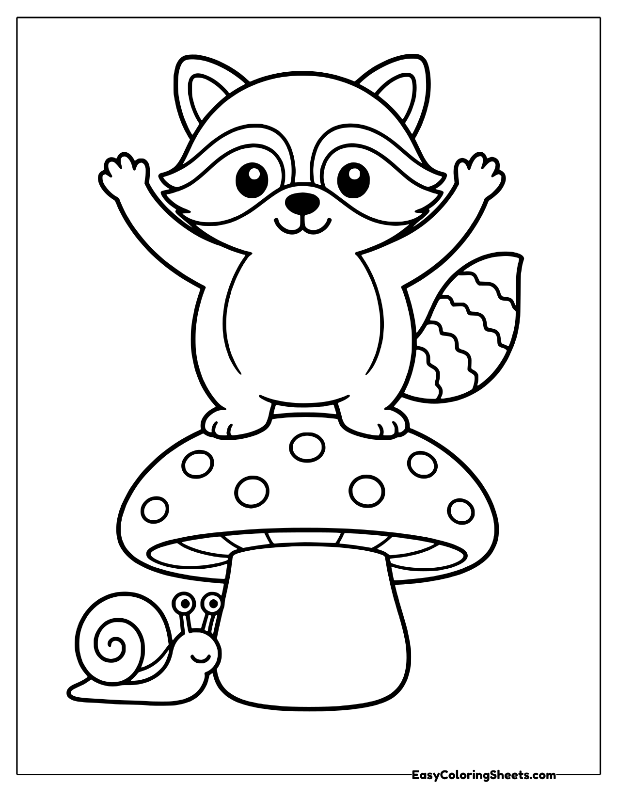 Raccoon on a mushroom with a snail