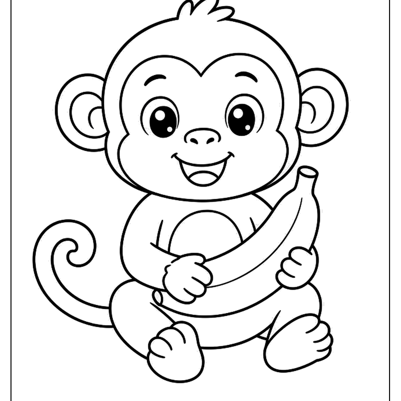 Cartoon monkey sitting with a banana