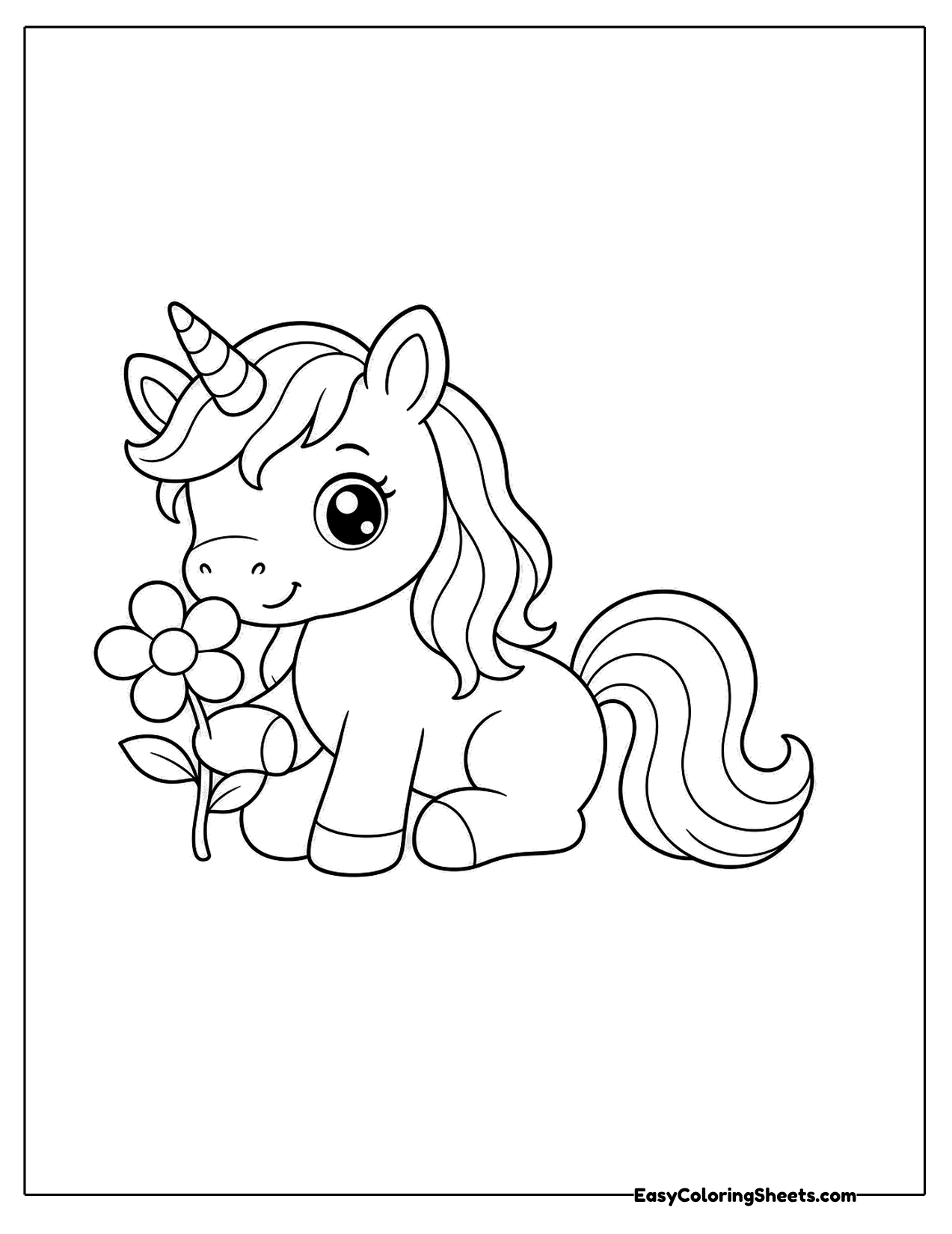 Unicorn resting with a flower