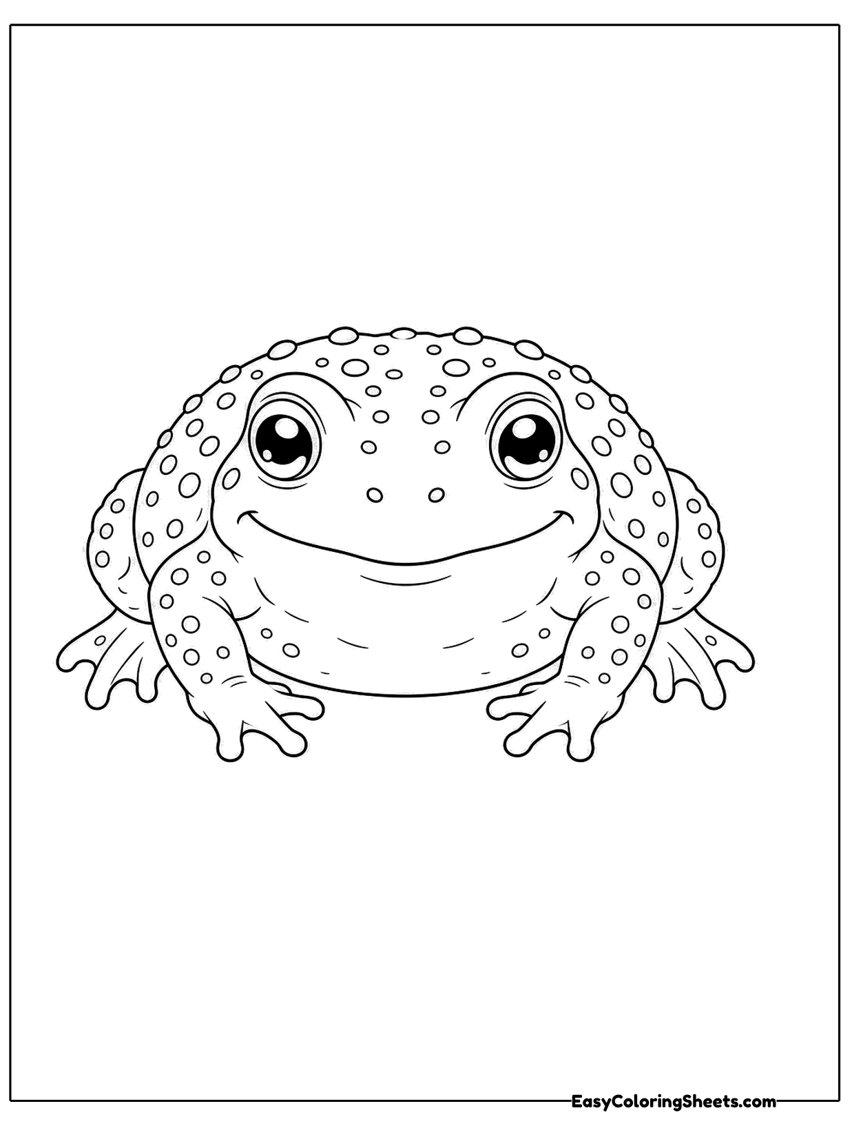 A realistic toad sits low with bumpy warty skin and bulging eyes.