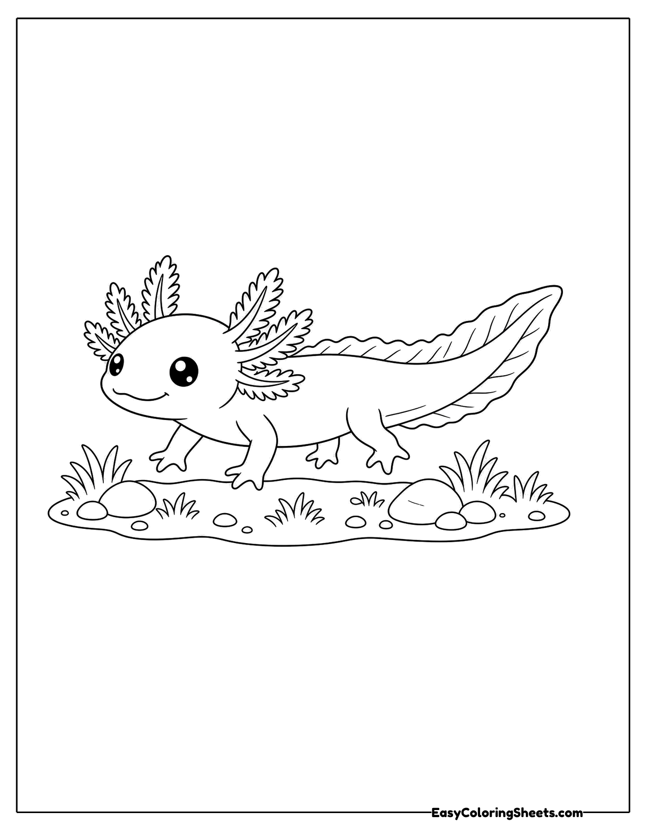 Axolotl crawling across the grass