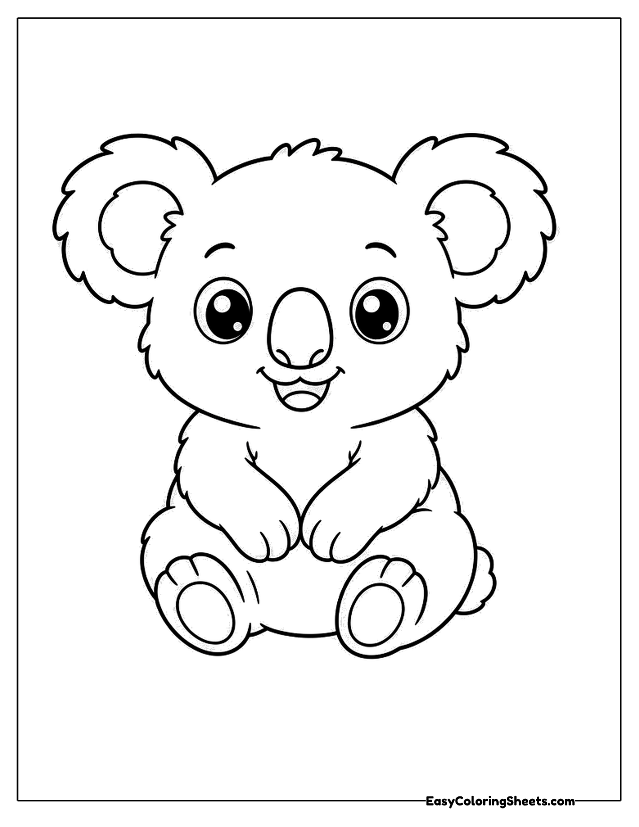Baby koala sitting with fluffy ears