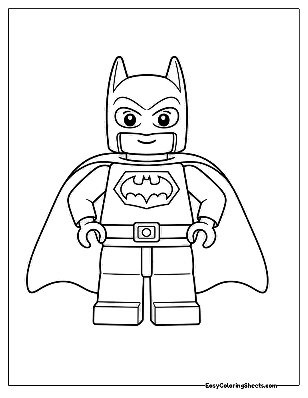 Toy brick bat hero posing with cape open