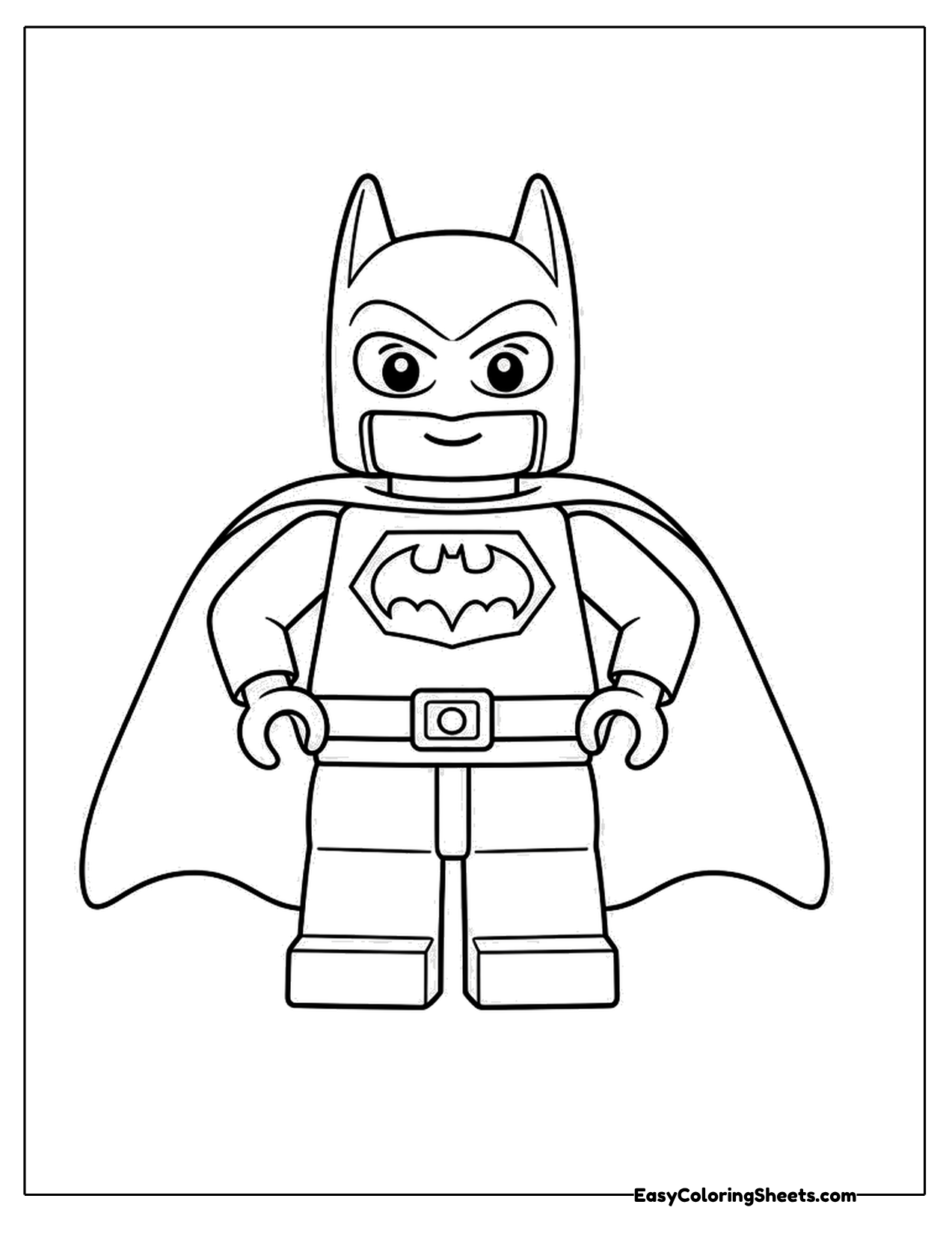 Toy brick bat hero posing with cape open