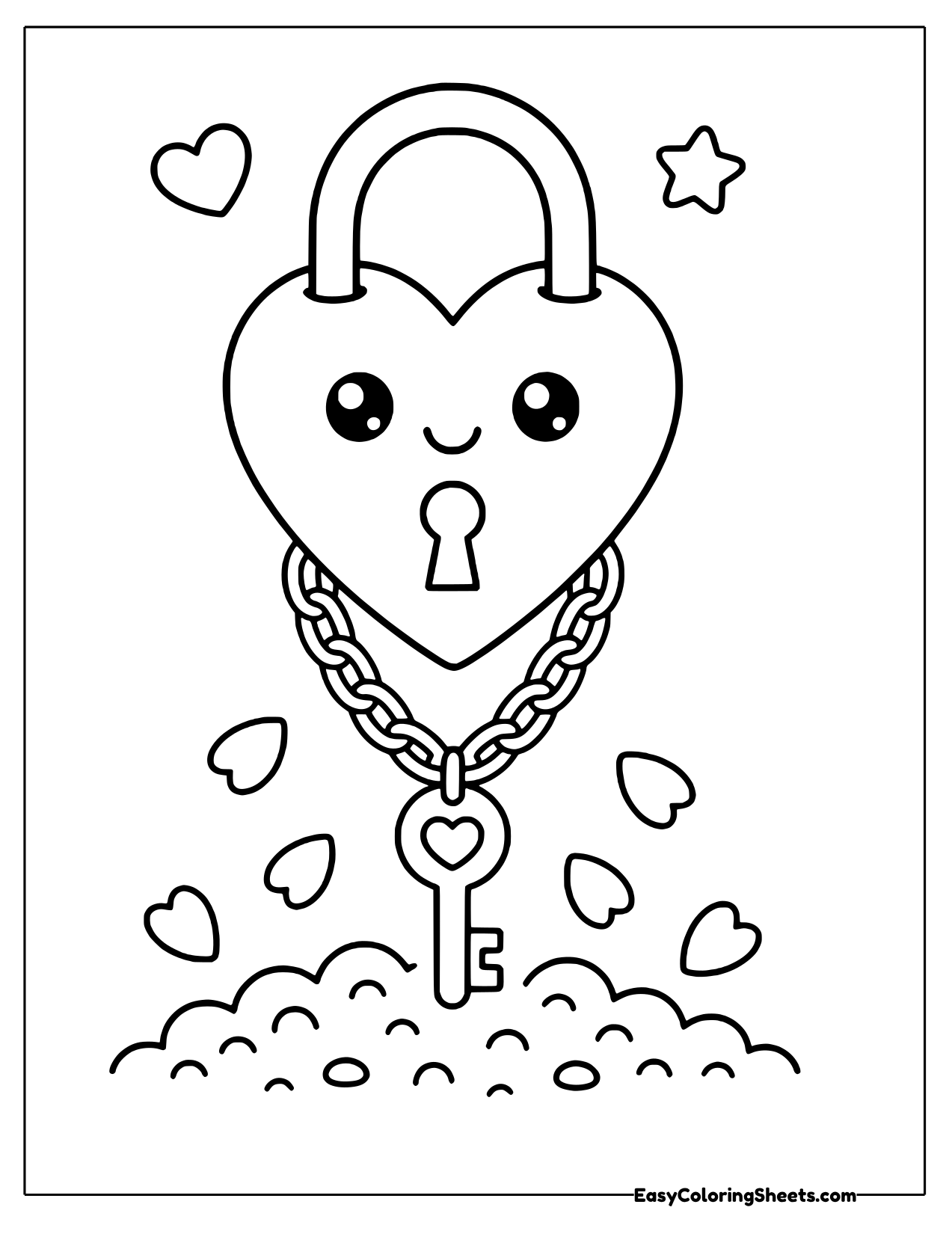 Heart padlock with a key on a chain