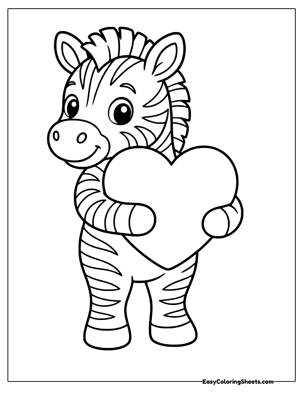 Standing zebra hugging a large heart