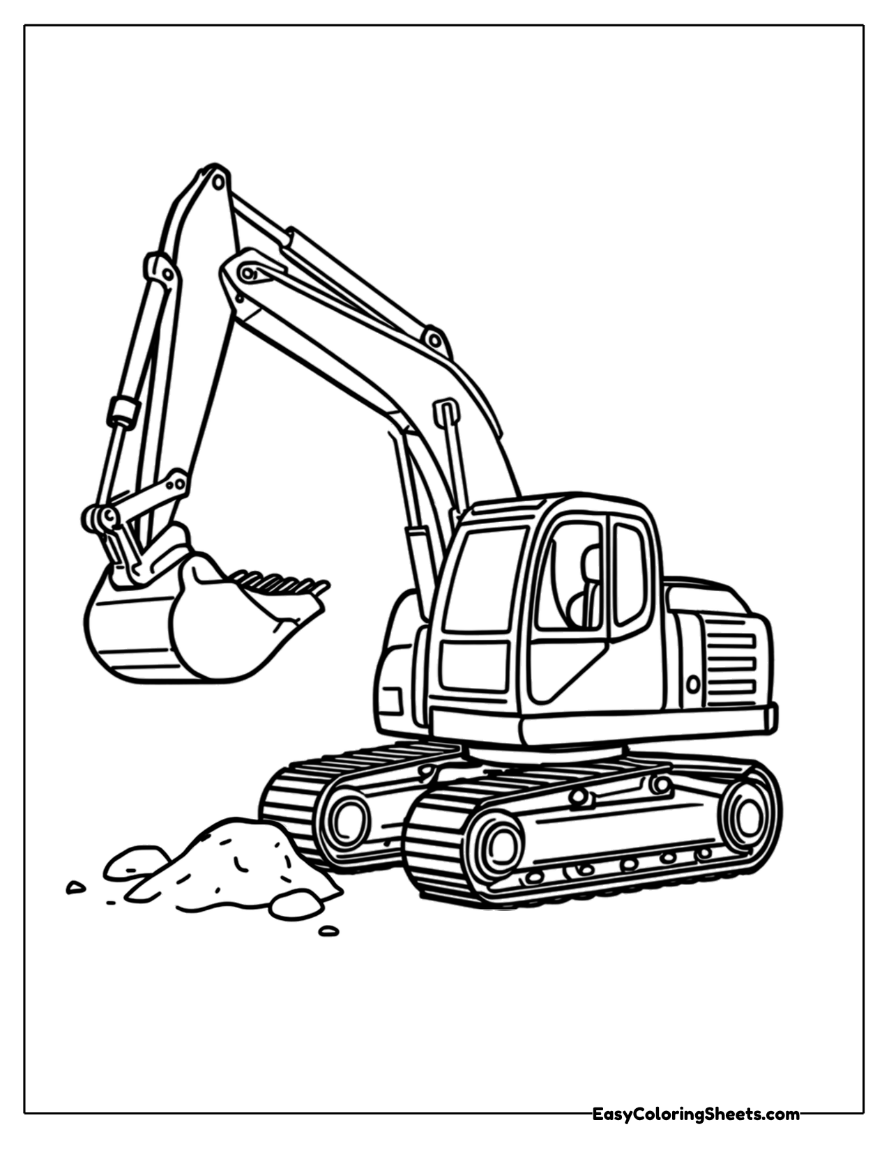 Excavator lifting a bucket of dirt