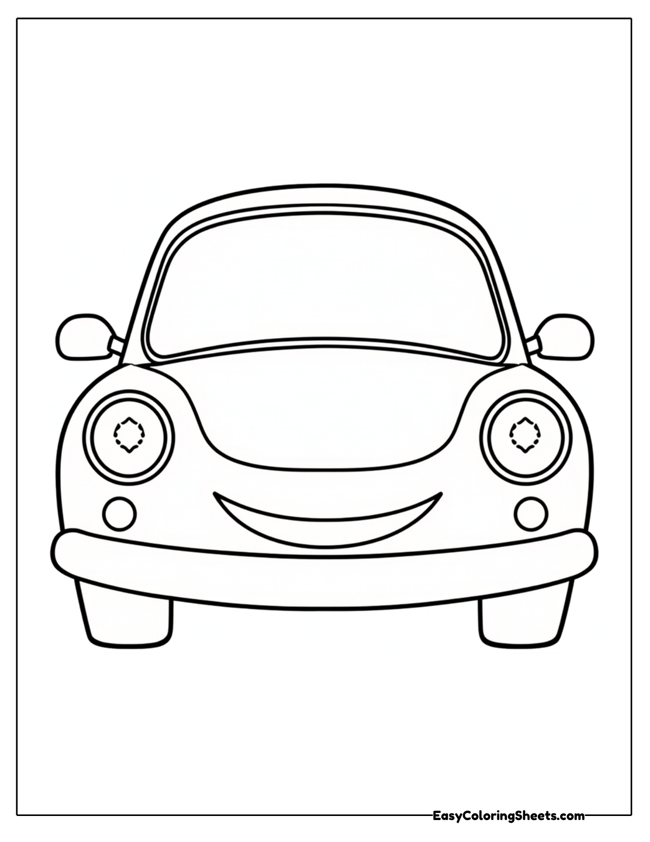 Large front view of a cute rounded car