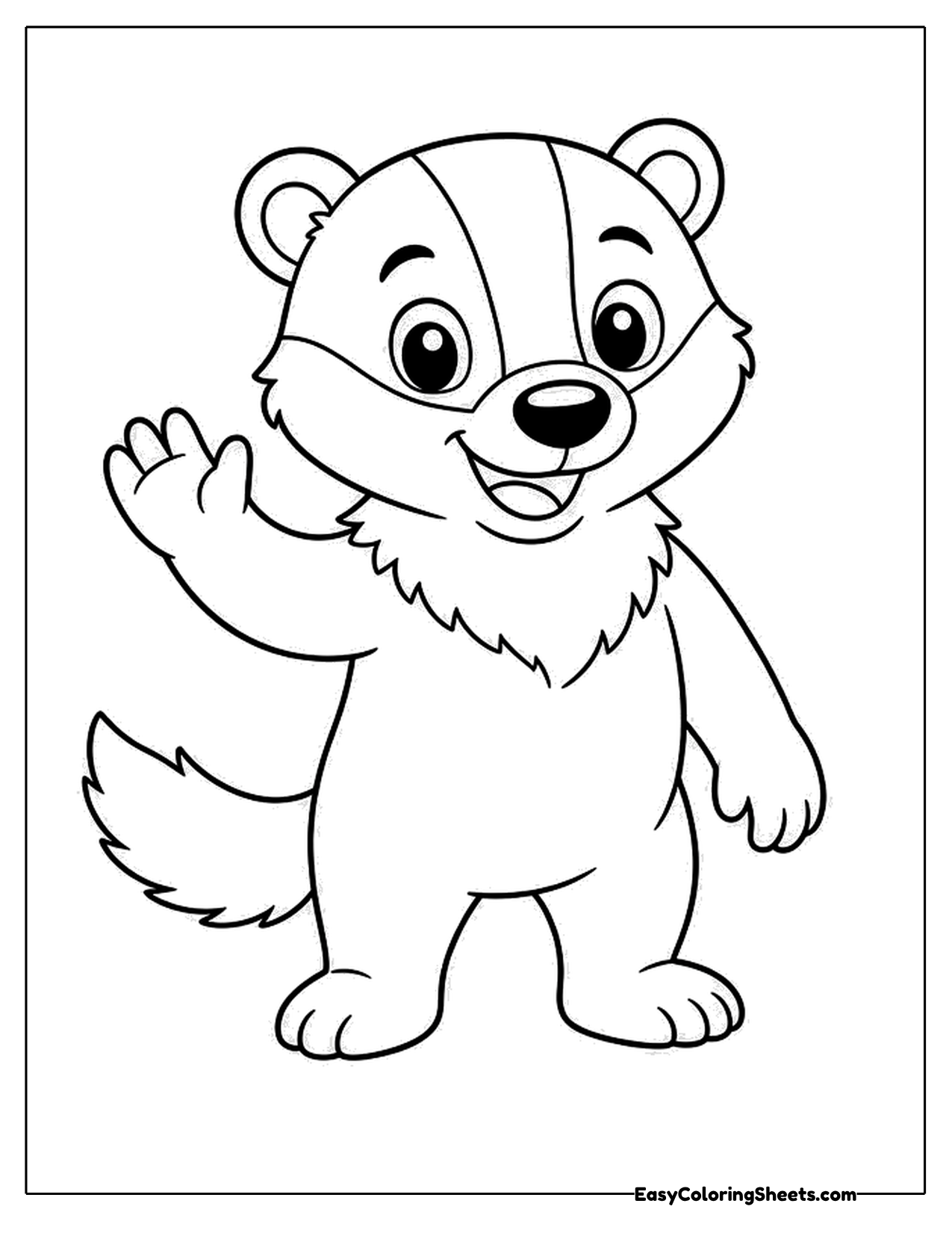 Smiling badger character waving