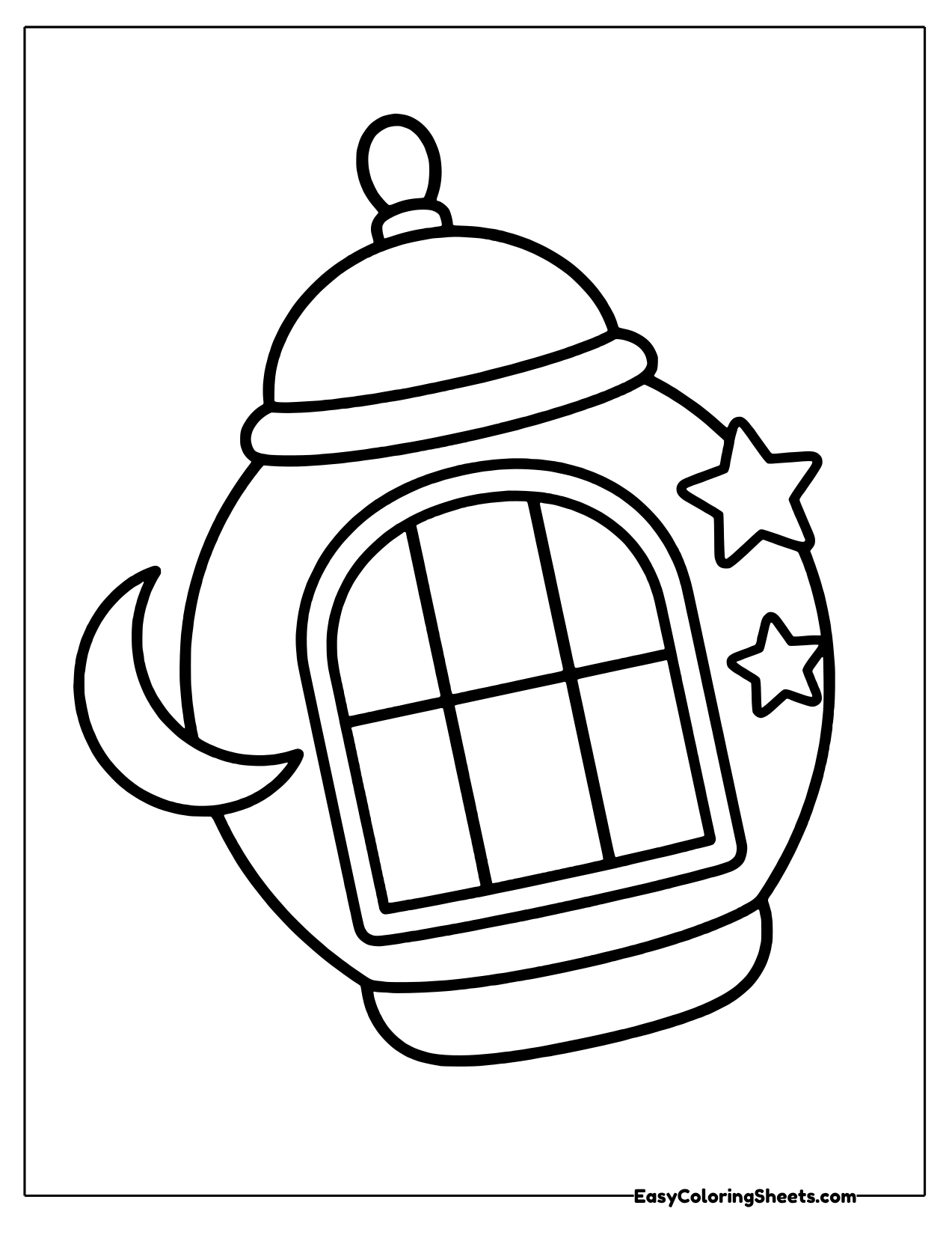 Round lantern with an arched window, a crescent and two stars