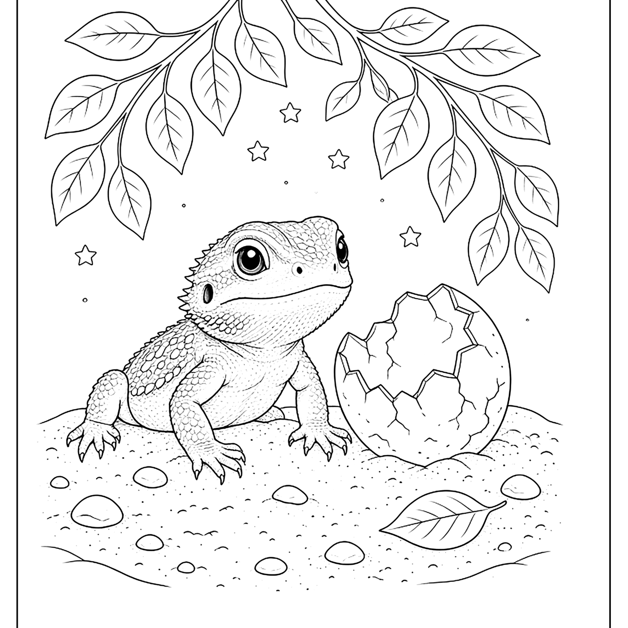 Baby bearded dragon hatching beside an egg