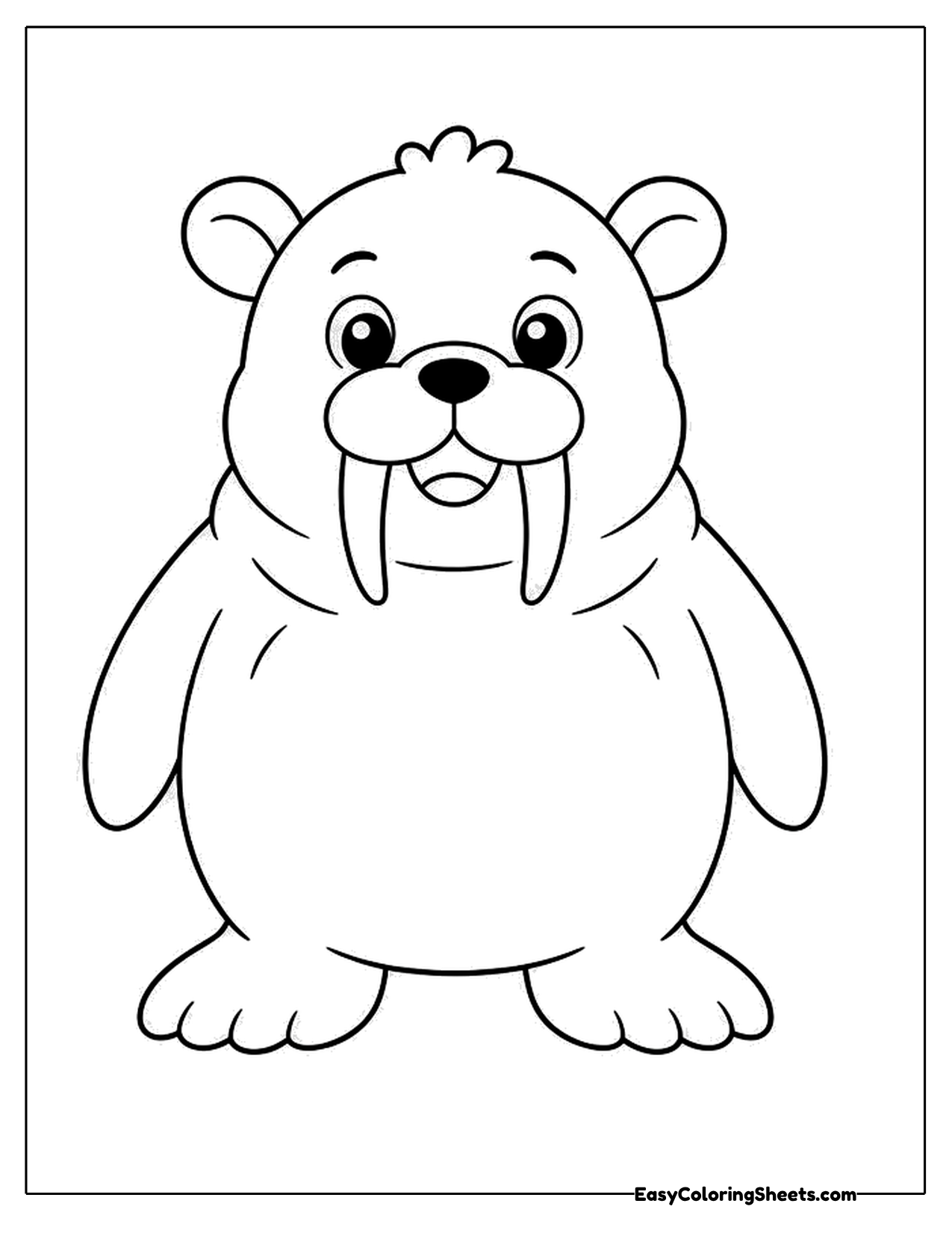 Cartoon walrus sitting with long tusks