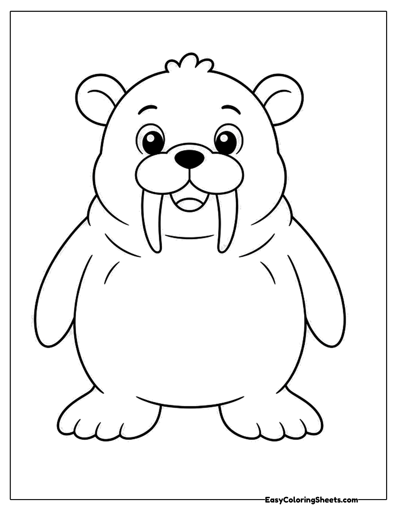 Cartoon walrus sitting with long tusks