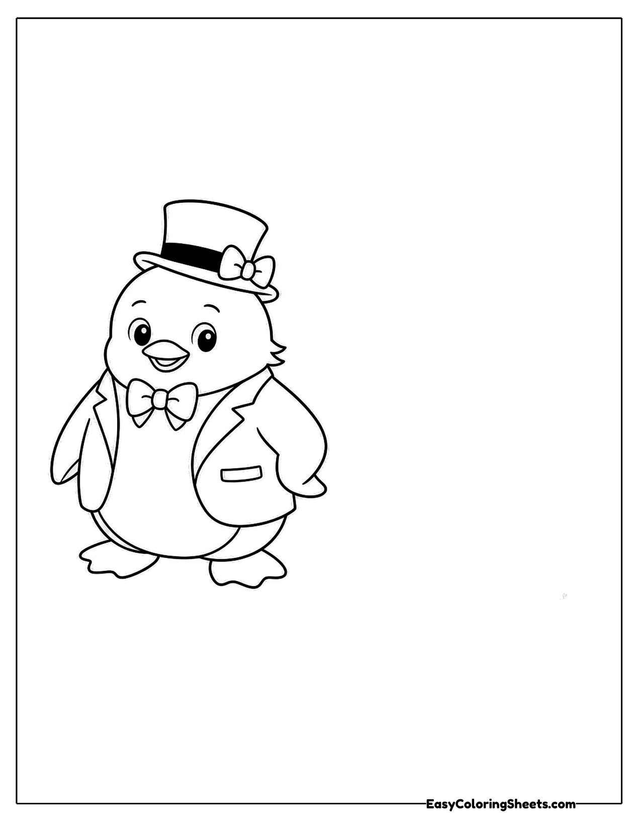 Small penguin dressed in a hat and bow tie