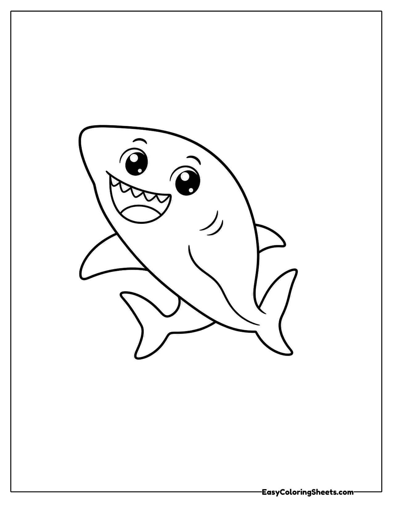 A grinning shark tilts its nose upward as it swims toward the surface.
