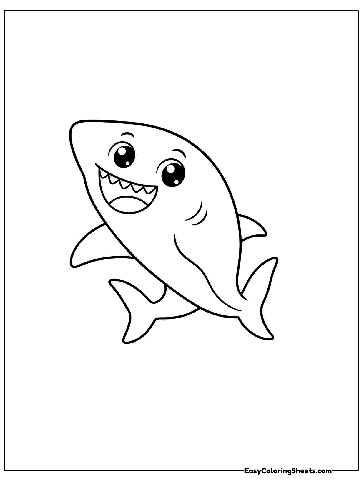 A grinning shark tilts its nose upward as it swims toward the surface.