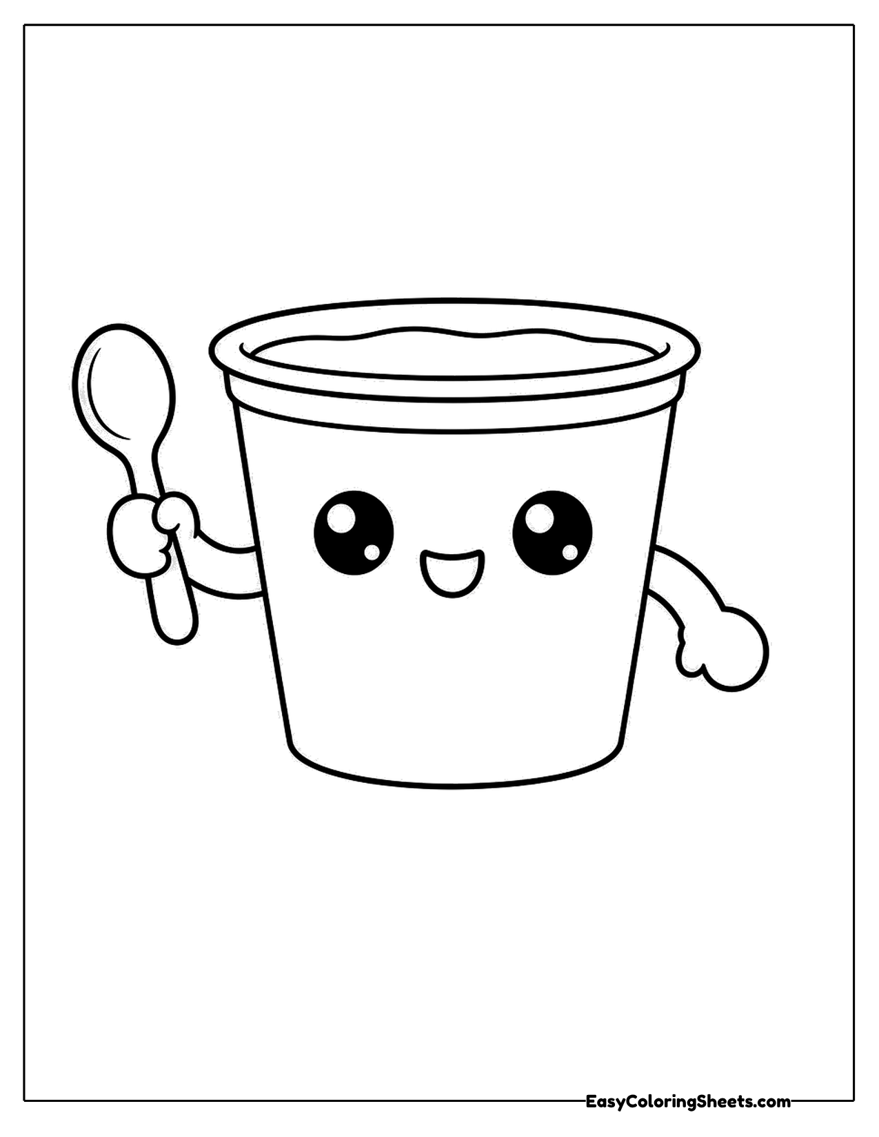 Smiling yogurt cup with a spoon