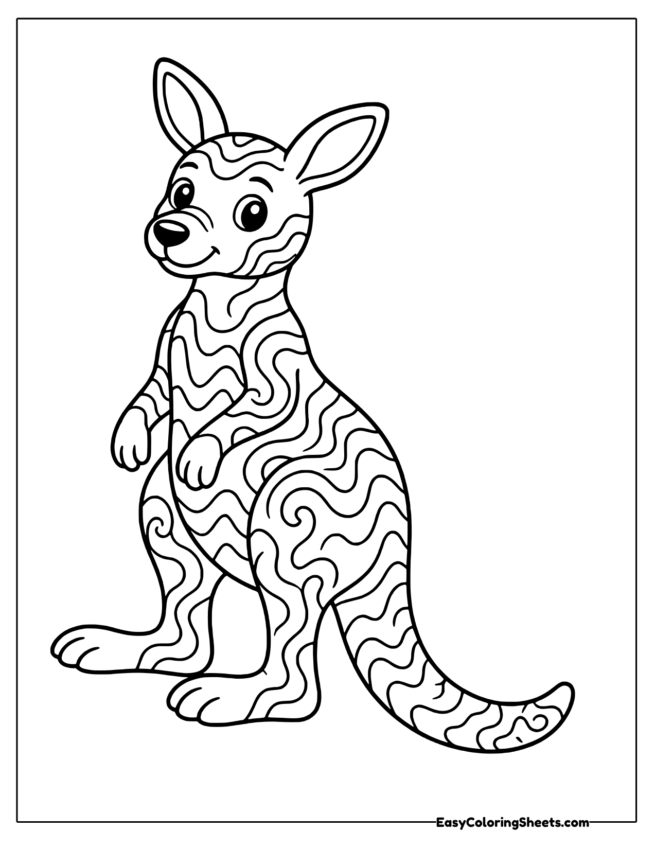 Standing kangaroo filled with groovy wavy stripes and swirls