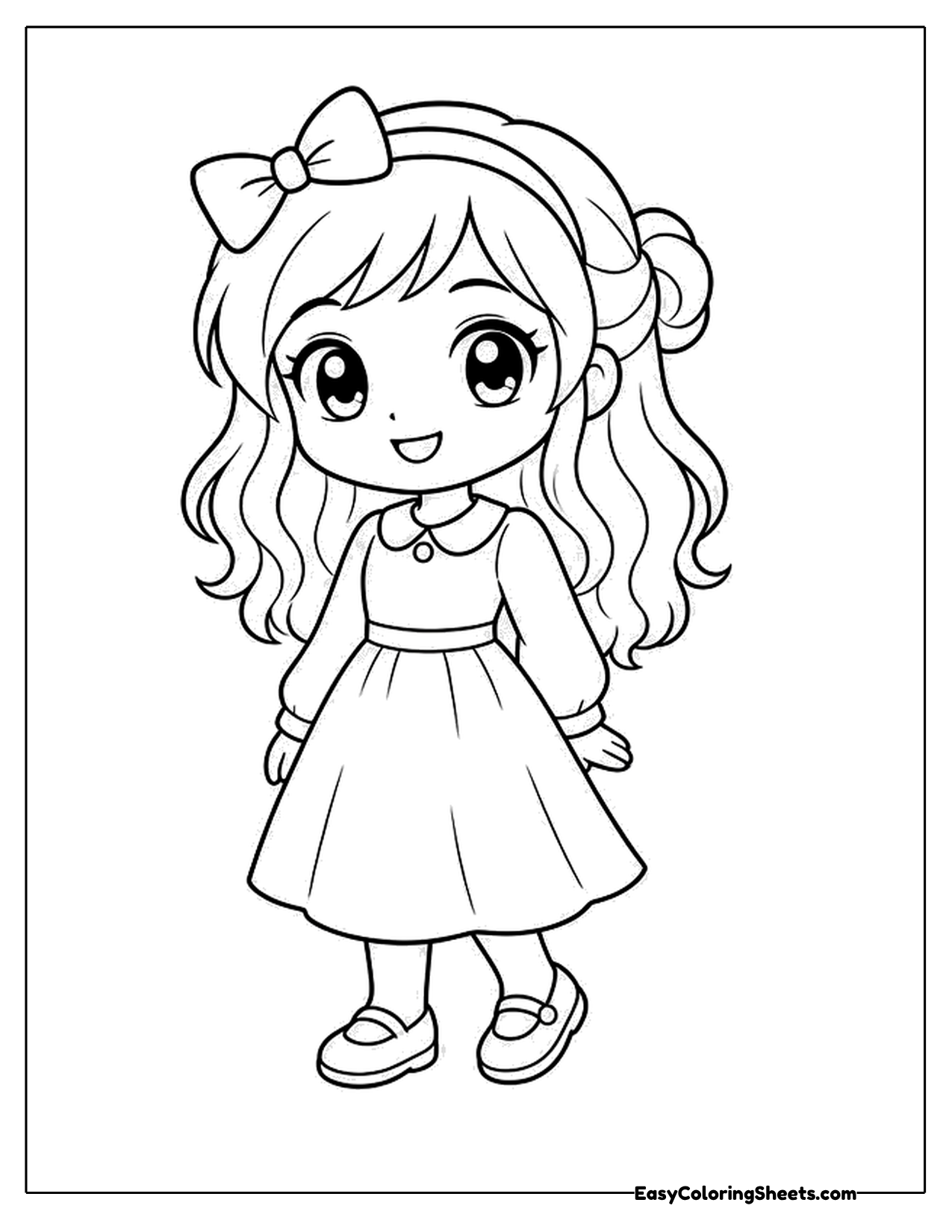 Cute chibi girl with a bow and long hair