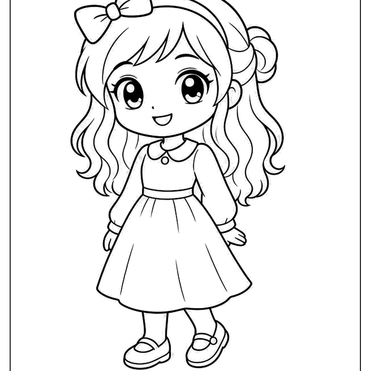 Cute chibi girl with a bow and long hair