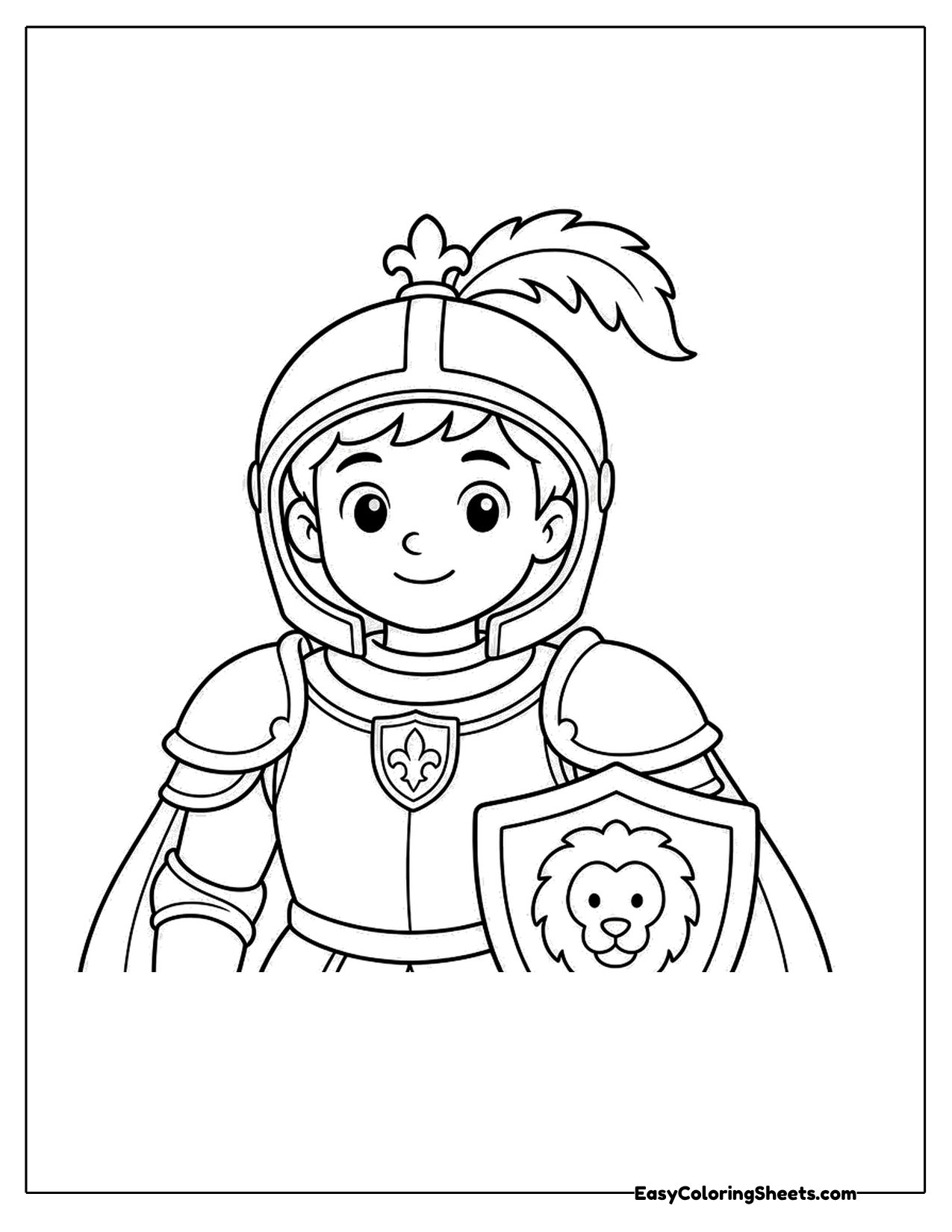 Young knight in a plumed helmet with a lion shield