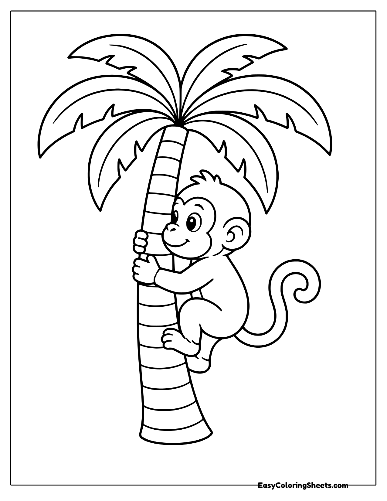 Monkey climbing a palm tree