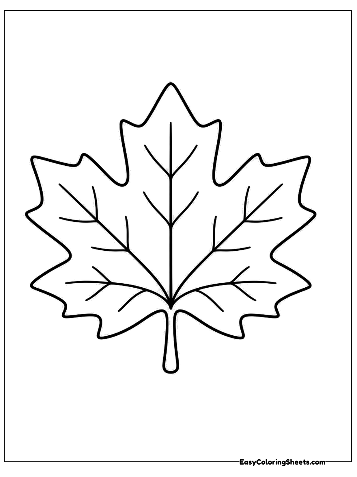A large maple leaf with pointed lobes and clear vein lines fills the page.