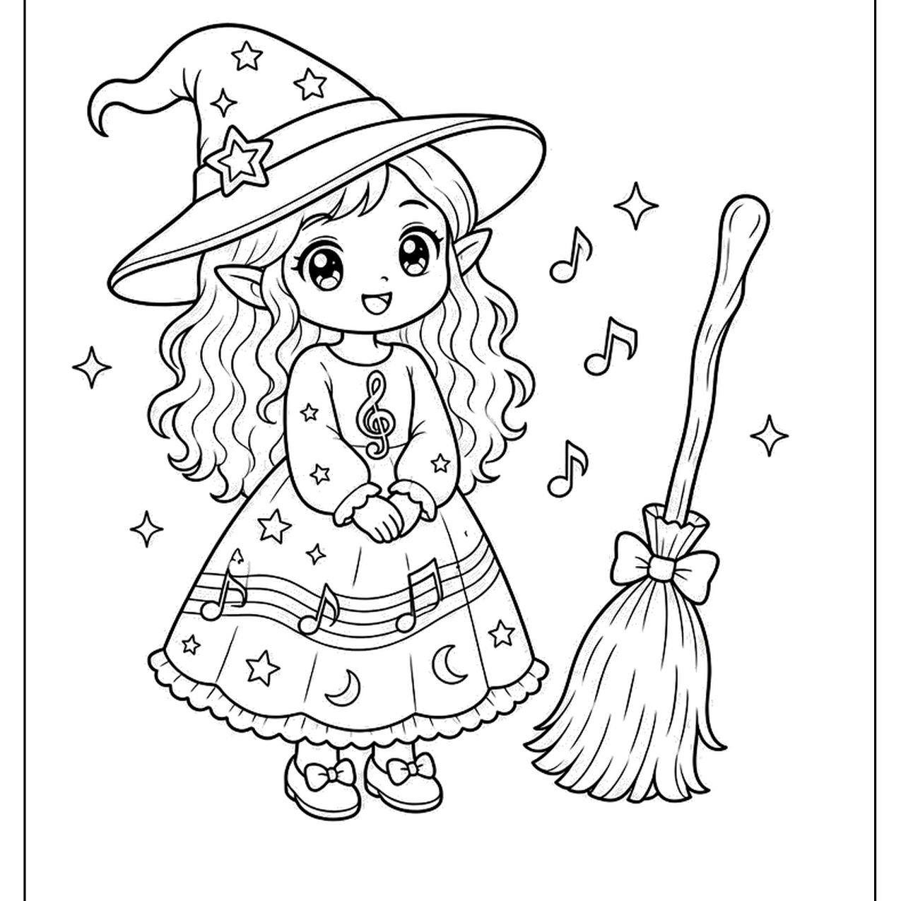 Girl in a witch hat with a broom