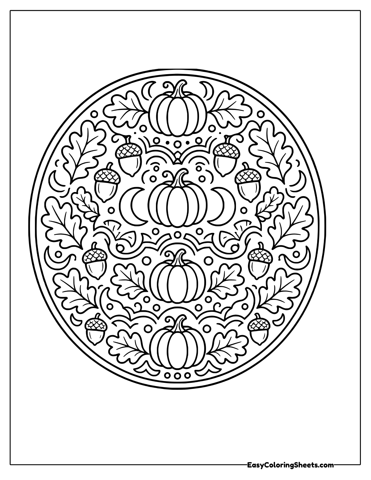Tall oval mandala with pumpkins and acorns
