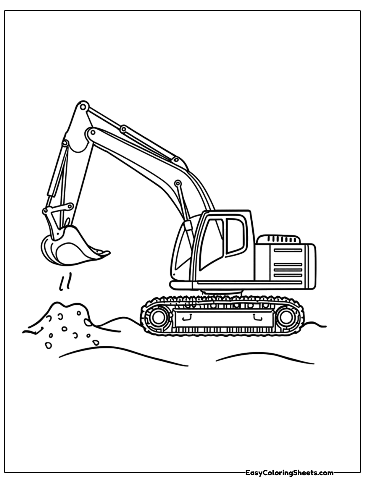 An excavator digs into a sandpit with sand spraying from its bucket.