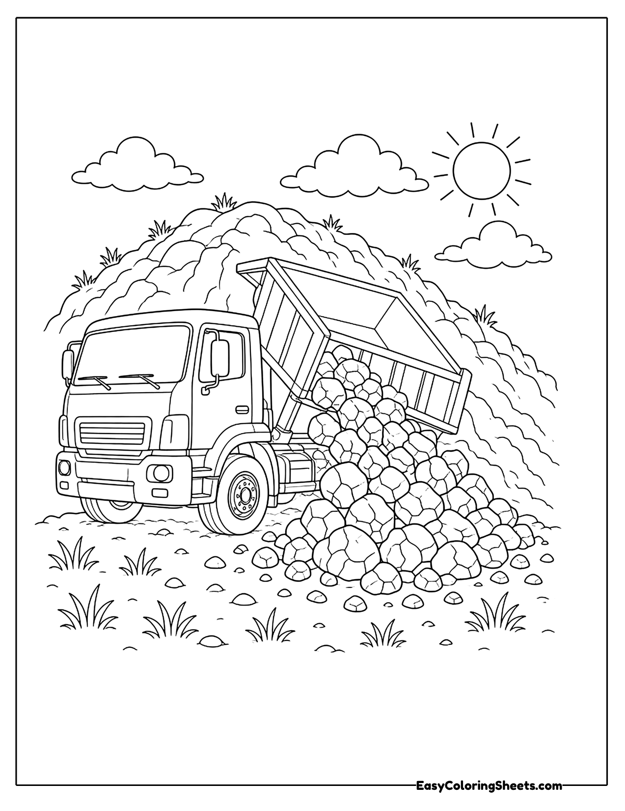 Dump truck dumping a pile of rocks