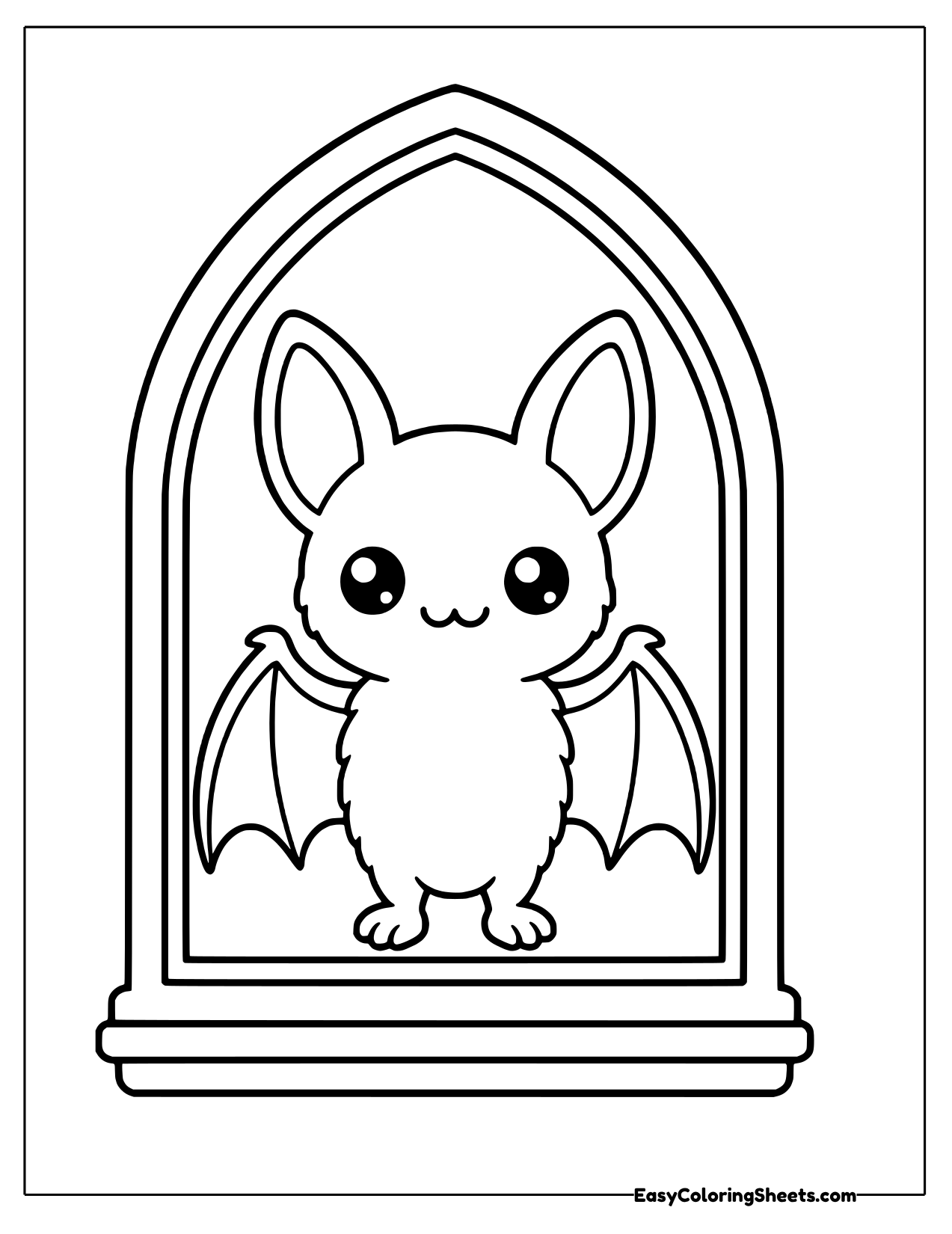 Bat framed in an arched window