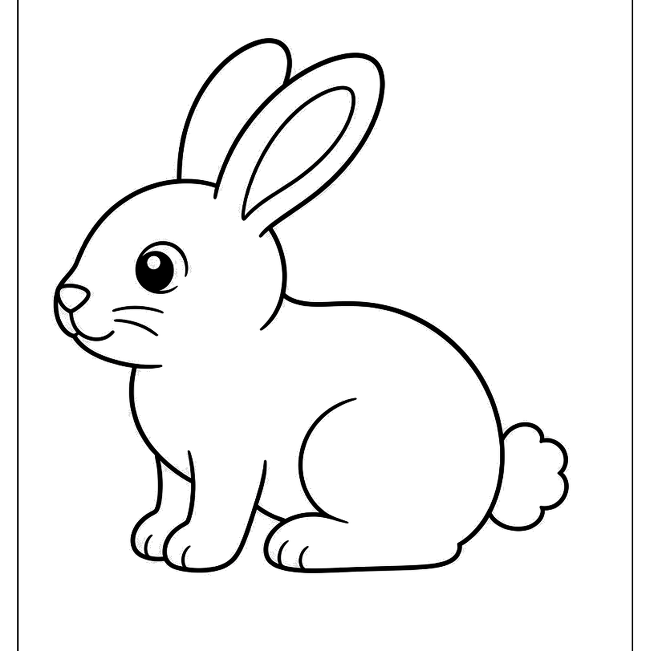 Side view of a cottontail rabbit sitting with a round fluffy tail