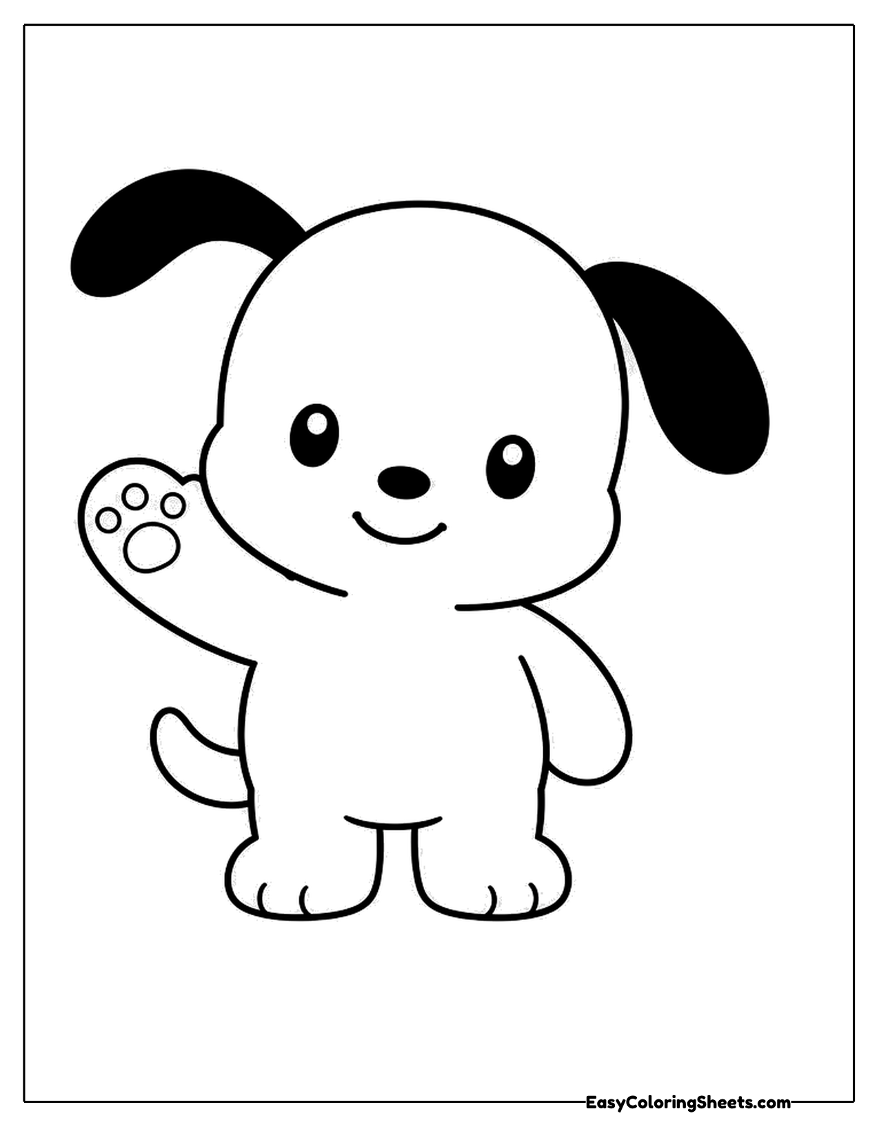 White puppy character waving